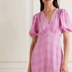 Faithfull the Brand Pink Checkered Midi Dress